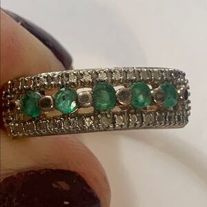 Elegant Ross Simons Gold Vermeil Green Emerald Diamond Cut Silver Ring sz 9